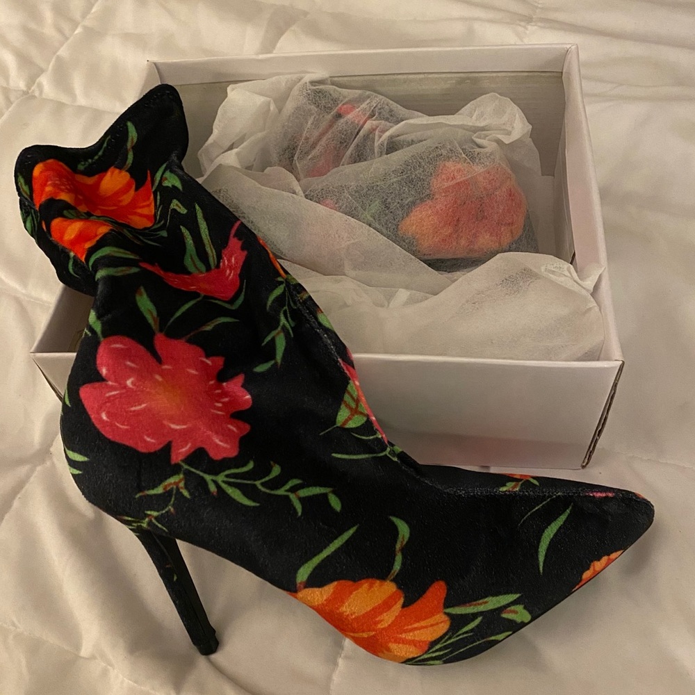 NEW wot: Floral calf high booties